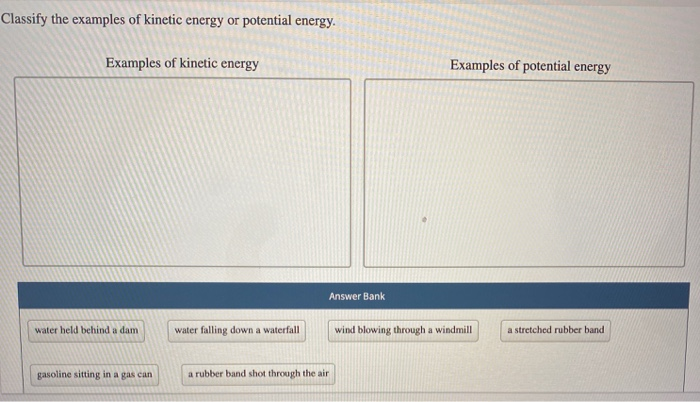 Classify The Examples Of Kinetic Energy Or Potential Chegg Com