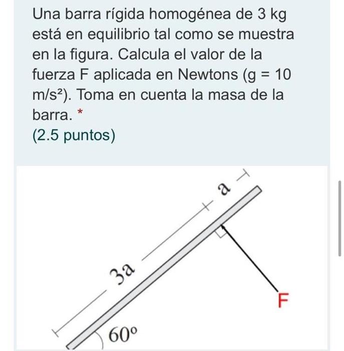 Solved Una barra rígida homogénea de 3 kg está en equilibrio | Chegg.com