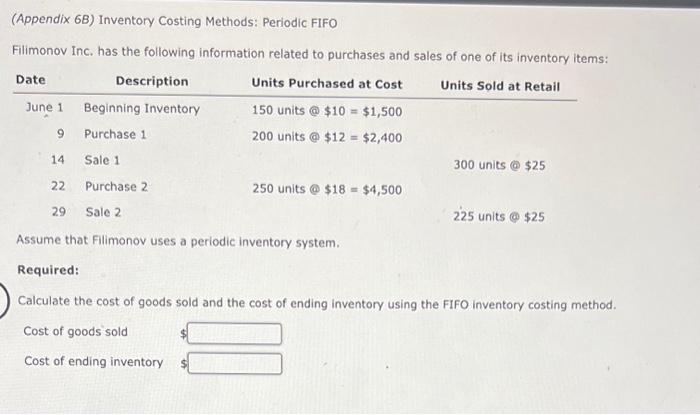 Solved (Appendix 6B ) Inventory Costing Methods: Periodic | Chegg.com