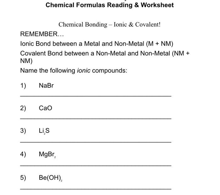 [solved]: Chemical Formulas Reading & Worksheet Chemical Bo