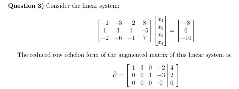 Solved For Each Linear System Below, Answer The Following | Chegg.com