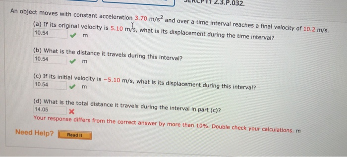 Solved 3.P.032. An Object Moves With Constant Acceleration | Chegg.com