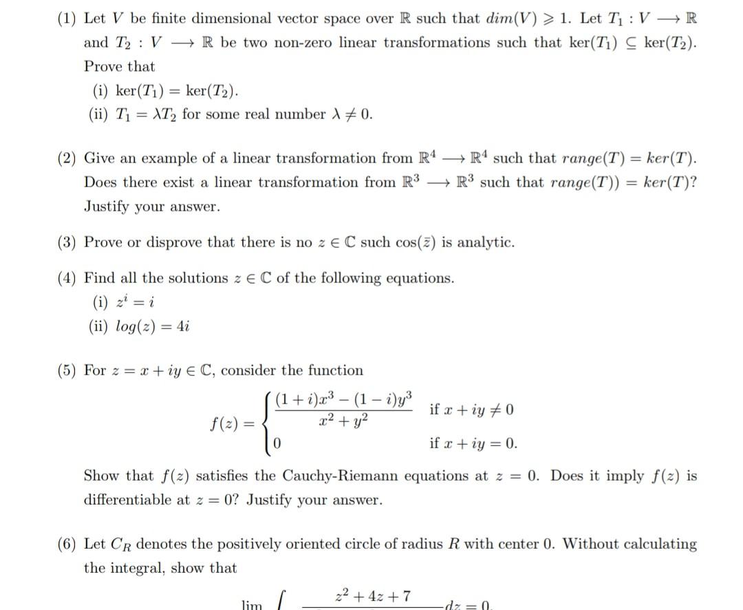 Solved (1) Let V be finite dimensional vector space over R | Chegg.com