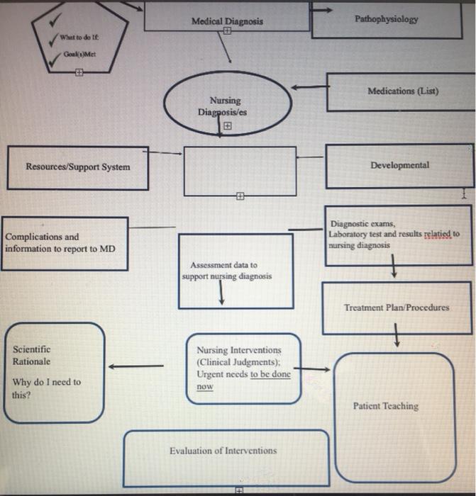 Medical Diagnosis Pathophysiology What to do te Goalset Medications (List) Nursing Diagposisies Resources/Support System Deve