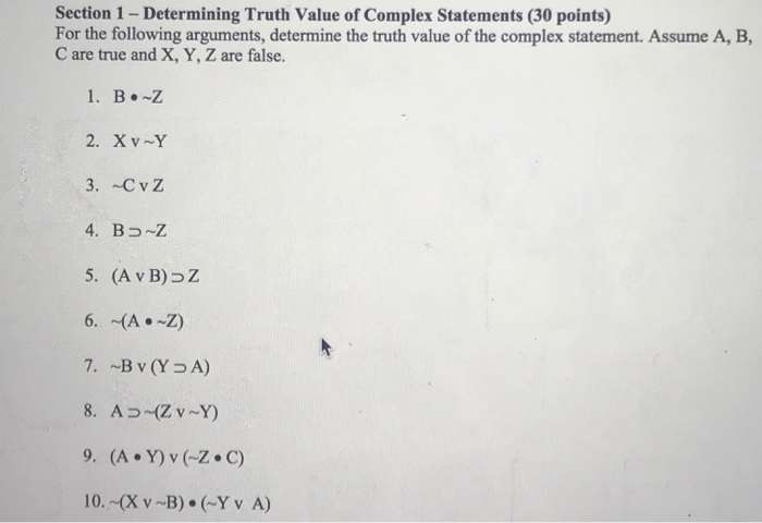 Solved Section 1 - Determining Truth Value of Complex | Chegg.com