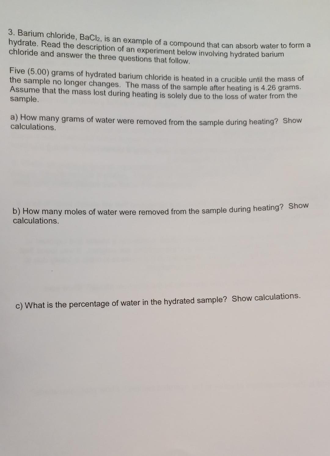 Solved chloride and answer the three an experiment below | Chegg.com