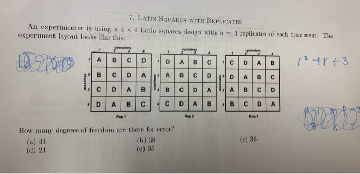 Solved LQ 7. LATIN SQUARES WITH REPLICATES An experimenter | Chegg.com