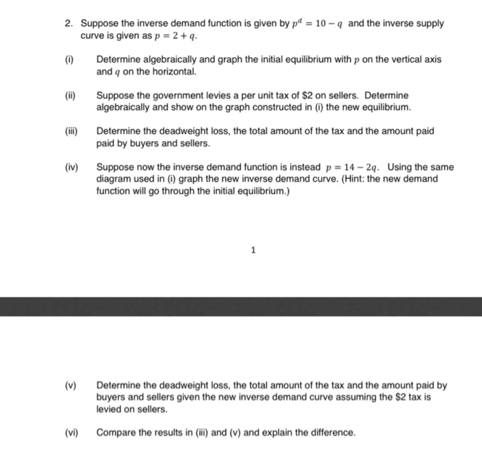 Solved 2. Suppose the inverse demand function is given by pa