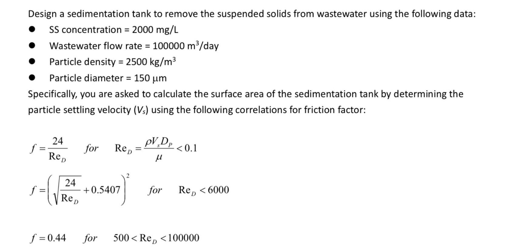 Solved Design a sedimentation tank to remove the suspended | Chegg.com