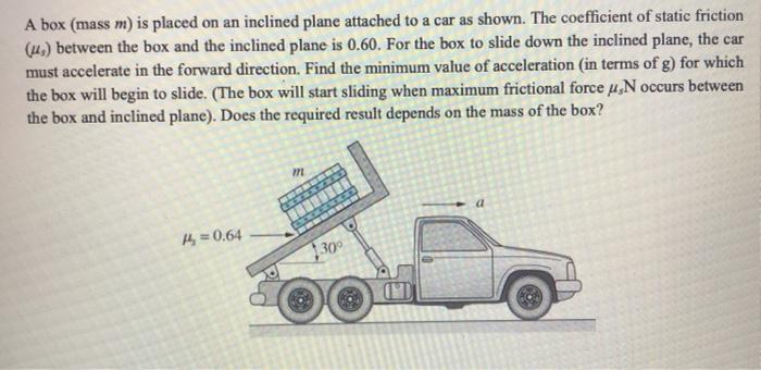 Solved A box (mass m) is placed on an inclined plane | Chegg.com