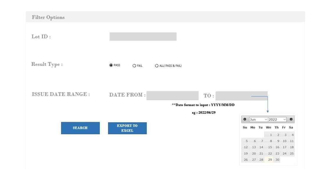 Solved Filter Options Lot ID Result Type ISSUE DATE RANGE Chegg