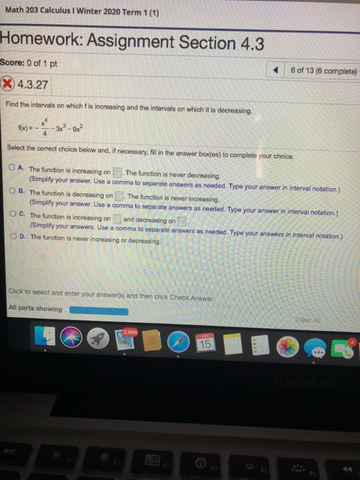 Solved Math 203 Calculus I Winter 2020 Term 1 (1) Homework: | Chegg.com