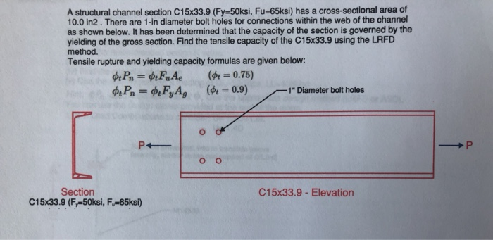 Solved A structural channel section C15x33.9 (Fy=50ksi, | Chegg.com