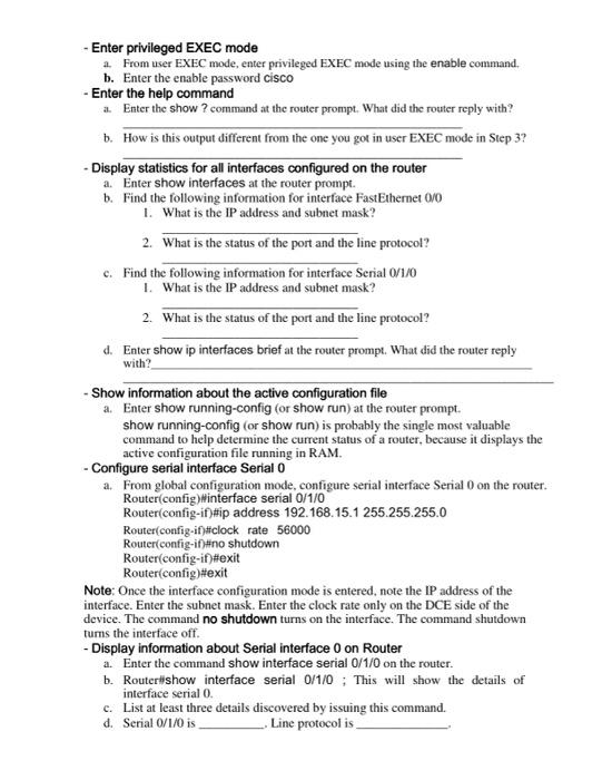 -Enter privileged EXEC mode 1 From user EXEC mode, | Chegg.com