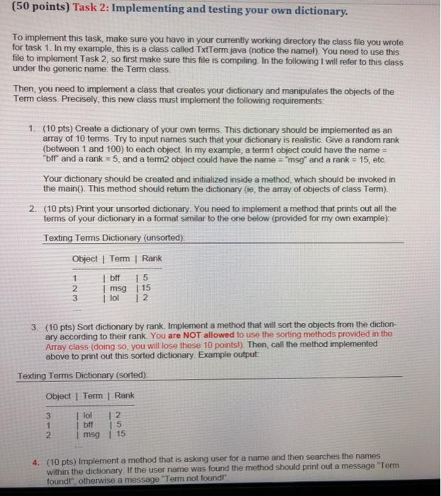 Solved Problem: Build your own dictionary of terms. Write a | Chegg.com