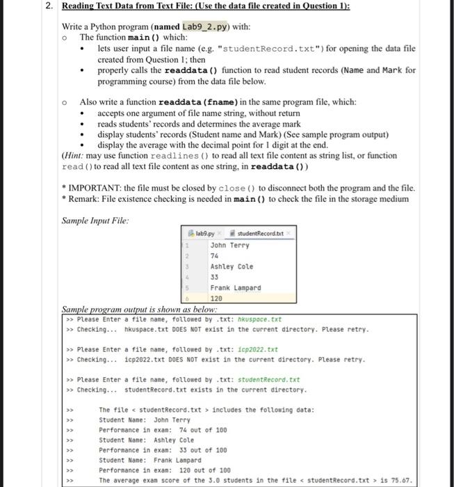 Solved Reading Text Data from Text File: (Use the data file | Chegg.com