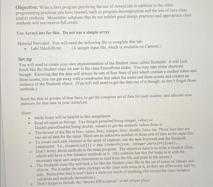 Solved Objective: Write a Java program practicing the use of | Chegg.com