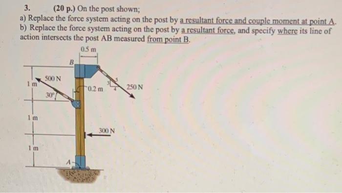 Solved 3. (20 P.) On The Post Shown; A) Replace The Force | Chegg.com