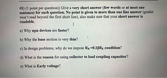 One Point Per Question Solved #8) (1 point per question)) Give a very short answer | Chegg.com
