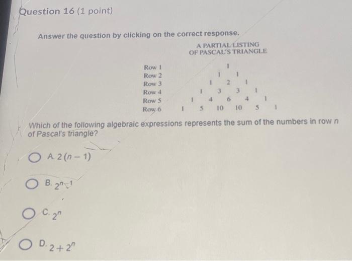 Solved Answer the question by clicking on the correct | Chegg.com