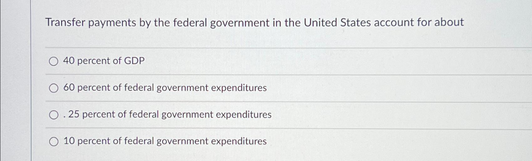 Solved Transfer payments by the federal government in the | Chegg.com