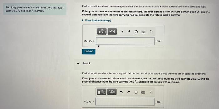 Solved Two Long. Parallel Transmission Lines 35.0 Cm Apart | Chegg.com
