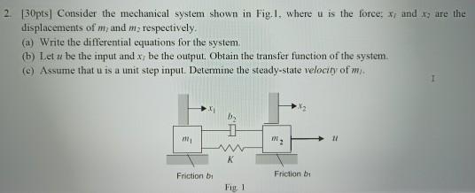 Solved 2. 30pts. Consider the mechanical system shown in | Chegg.com