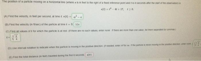 Solved The position of a particle moving on a horizontal tne | Chegg.com