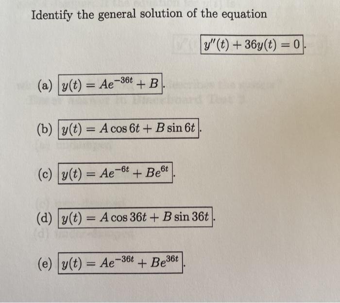 Solved Identify The General Solution Of The Equation Y T Chegg Com