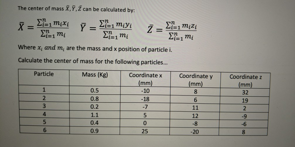 Solved The center of mass X, Y, Z can be calculated by: = | Chegg.com