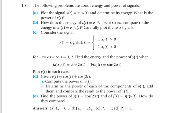 Solved 1.8 The following problems are about energy and power | Chegg.com