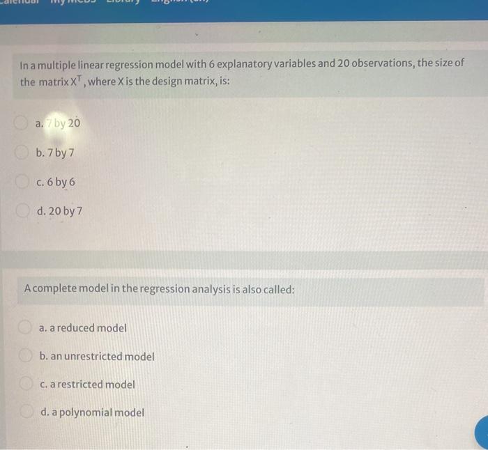 Solved In a multiple linear regression model with 6 | Chegg.com