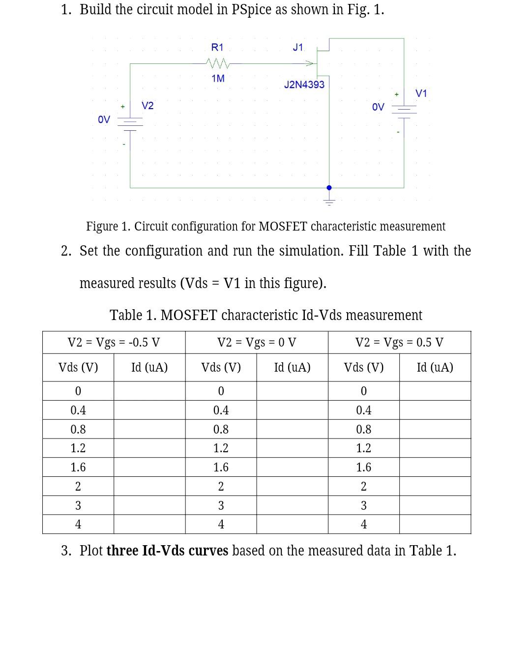 Solved 4. Set Vds at 10 V. Change the voltage Vgs (V2 in