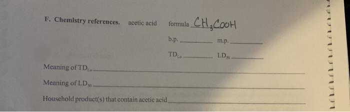 Solved F Chemistry References Acetic Acid Formula Ch2co Chegg Com