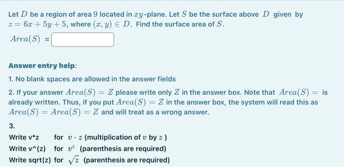 Solved Let D be a region of area 9 located in xy-plane. Let | Chegg.com