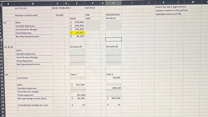 Solved ACCTG 231 - FALL 2022 EXCEL PROBLEM 2 Due Friday, | Chegg.com