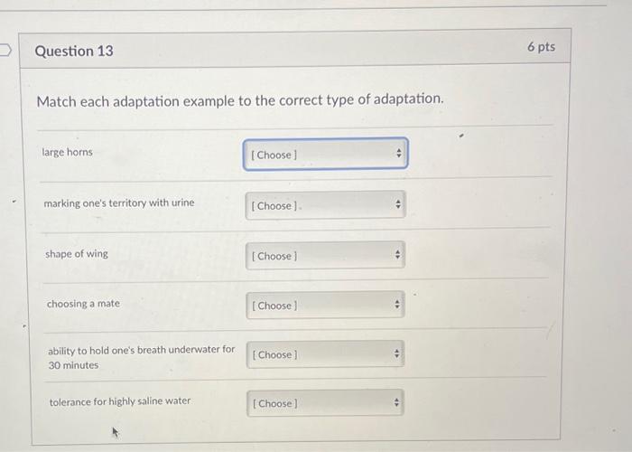 Match each adaptation example to the correct type of