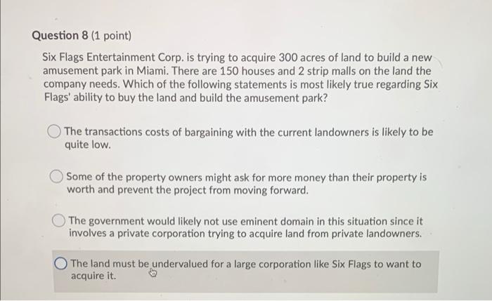 Solved Question 1 (1 point) Eminent domain is a power | Chegg.com
