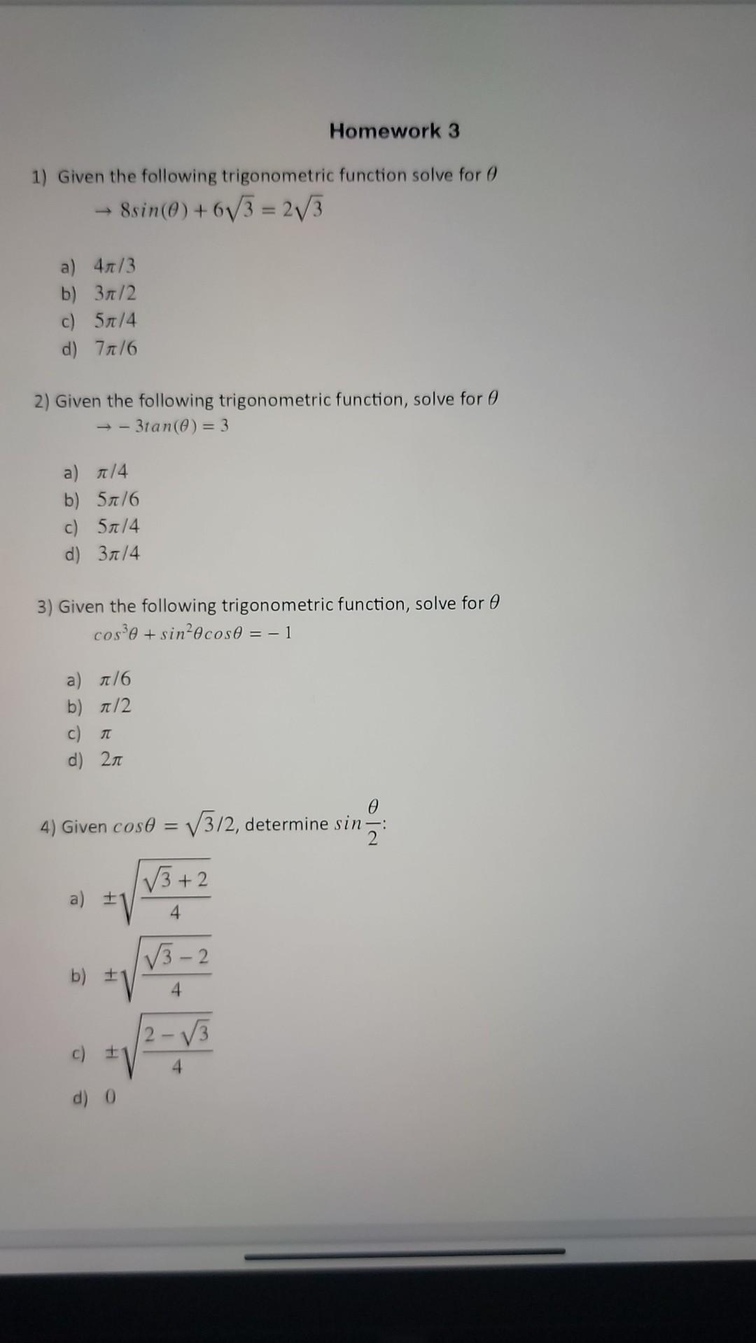 Solved 1) Given The Following Trigonometric Function Solve | Chegg.com