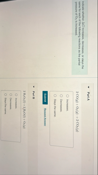 Solved Indicate whether ΔG ﻿increases, decreases, or steys | Chegg.com