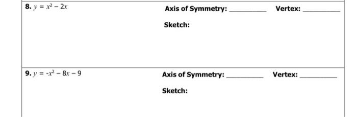 Solved 8 Y X2 2x Vertex Axis Of Symmetry Sketch 9 Y Chegg Com