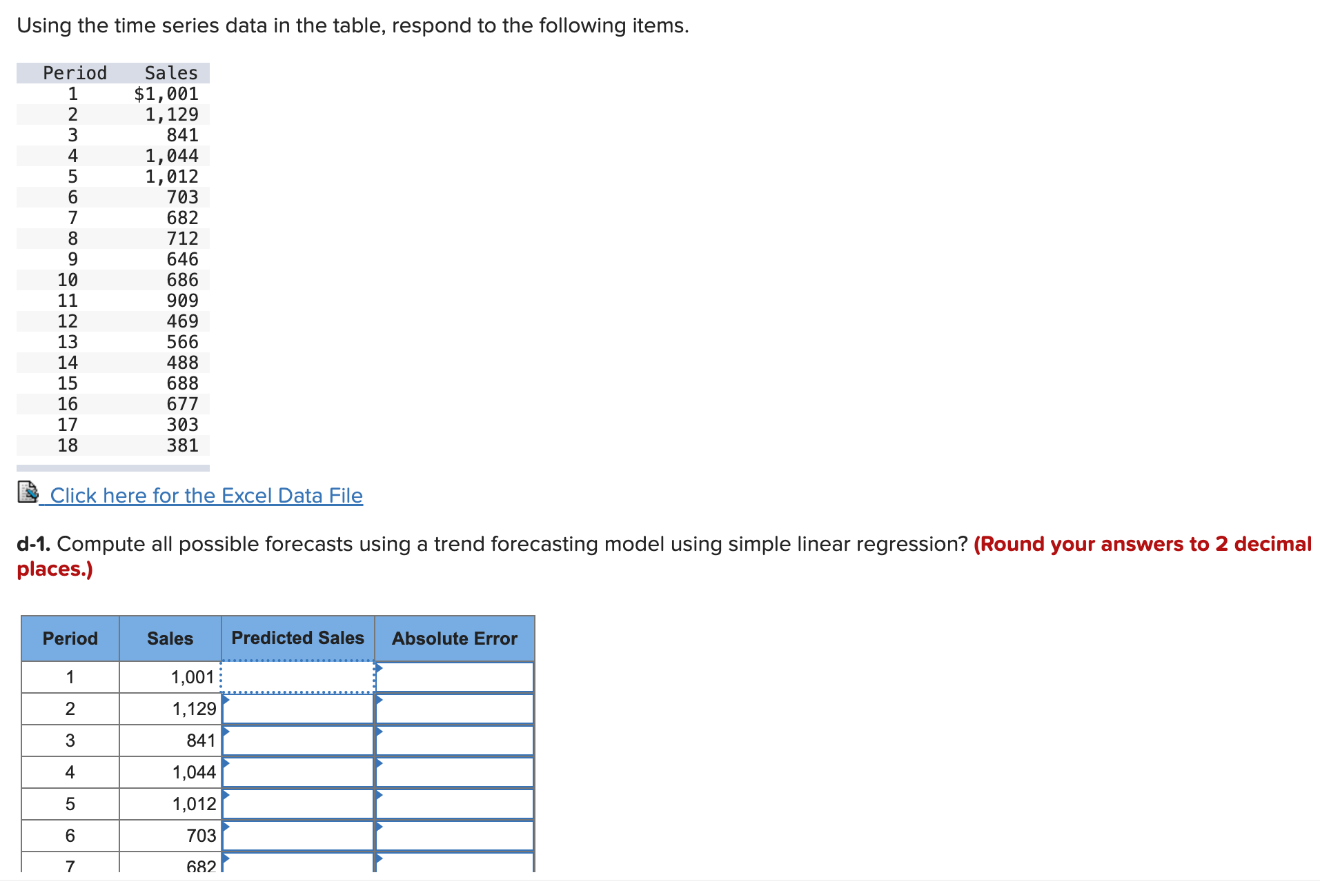 Solved Using the time series data in the table, respond to | Chegg.com