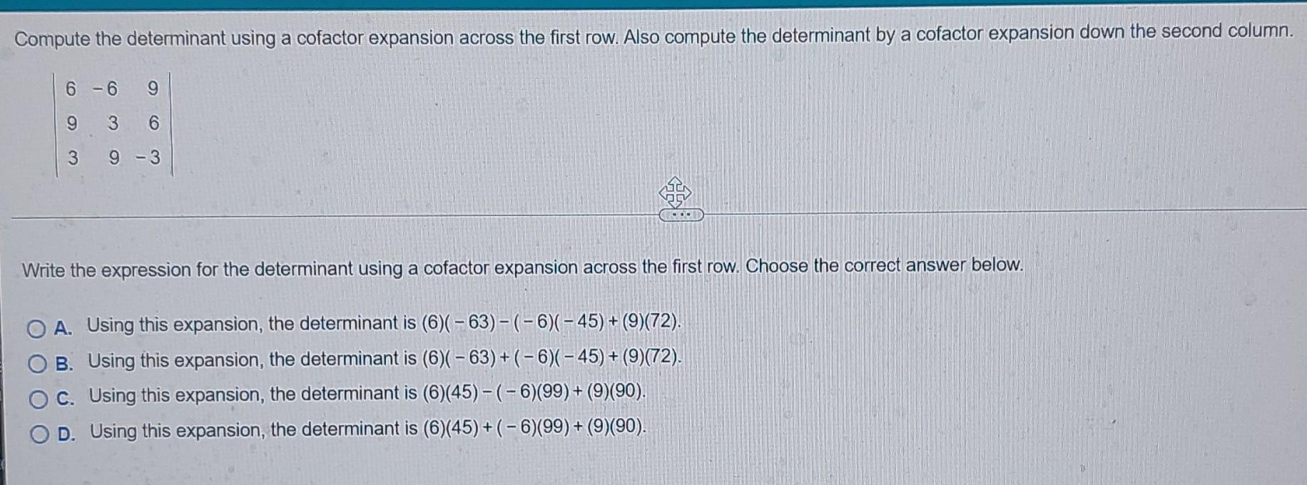 Solved Compute The Determinant Using A Cofactor Expansion | Chegg.com