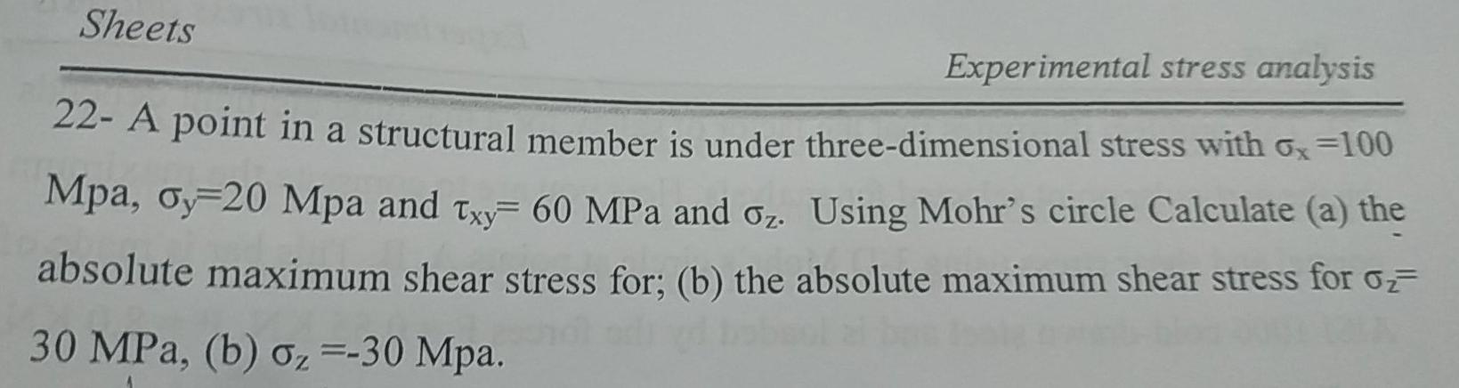 Solved Sheets Experimental Stress Analysis 22- A Point In A | Chegg.com