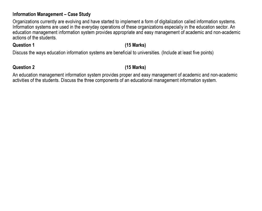 Solved Information Management - Case Study Organizations | Chegg.com