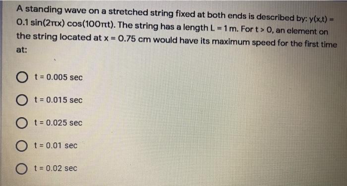 Solved A standing wave on a stretched string fixed at both | Chegg.com