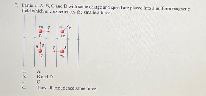 Solved 7. Particles A, B, C and D with same charge and speed | Chegg.com