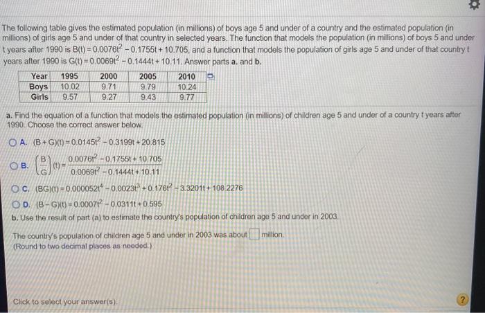 Solved The following table gives the estimated population | Chegg.com