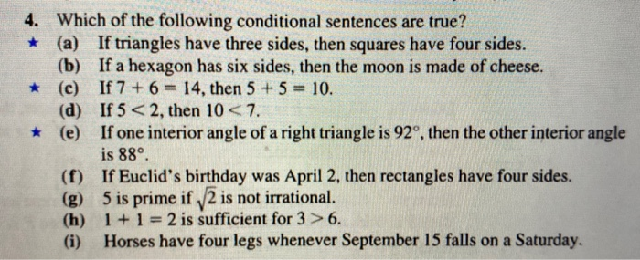 Solved 4. Which of the following conditional sentences are | Chegg.com