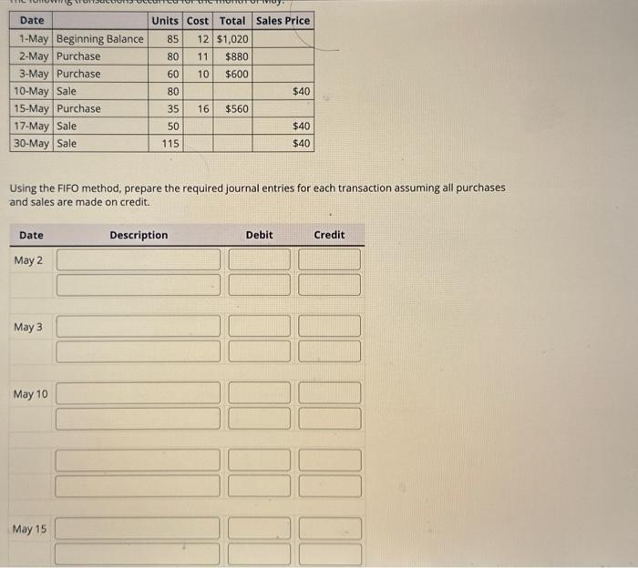 Solved Using the FIFO method, prepare the required journal